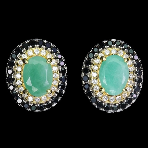 Jewelry - Exceptionally Elegant Genuine Emerald & Black Spinels Earrings